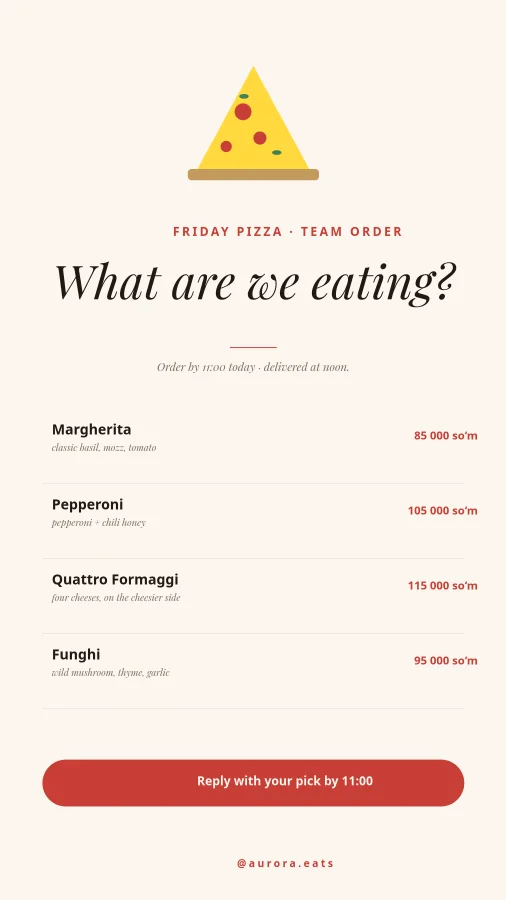 FRIDAY PIZZA — Team Order