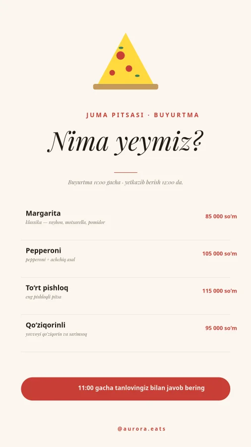 JUMA PITSASI — Jamoa Buyurtmasi
