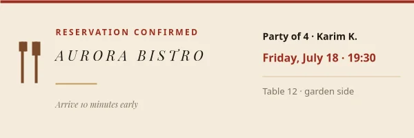 RESERVATION CONFIRMED — Email Header
