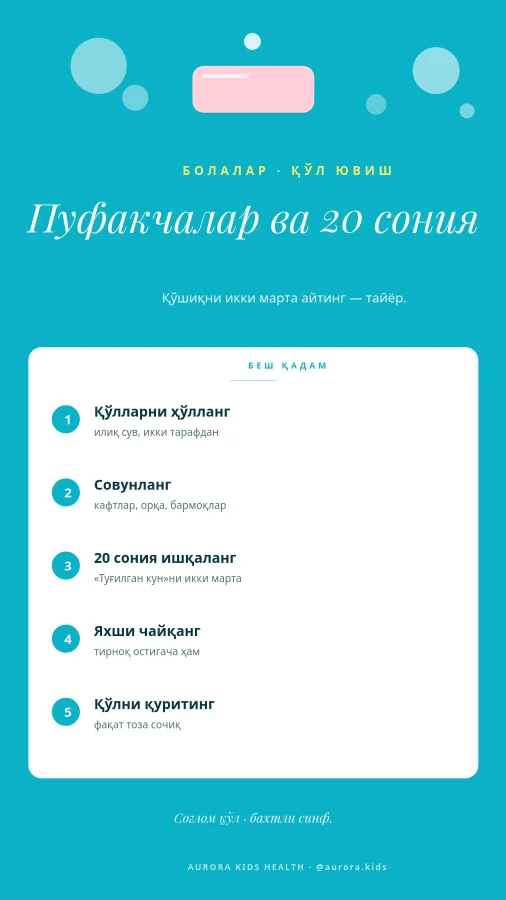 БОЛАЛАР ҚЎЛ ЮВИШ — Пуфакчалар & 20 сония