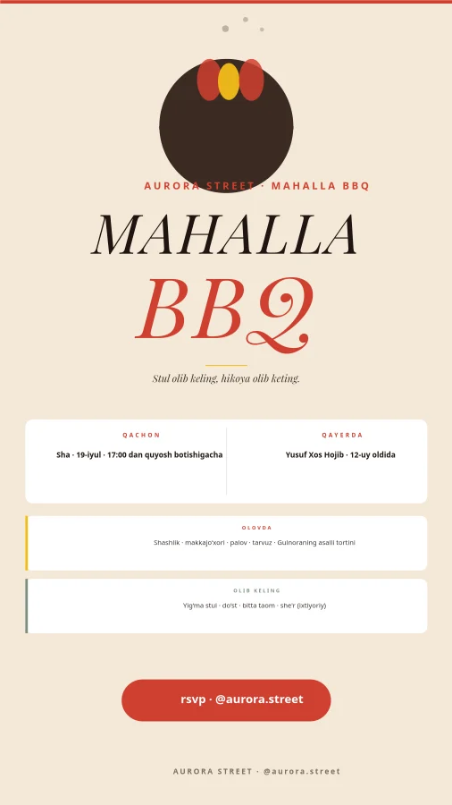 MAHALLA BBQ — Shanba Taklifi