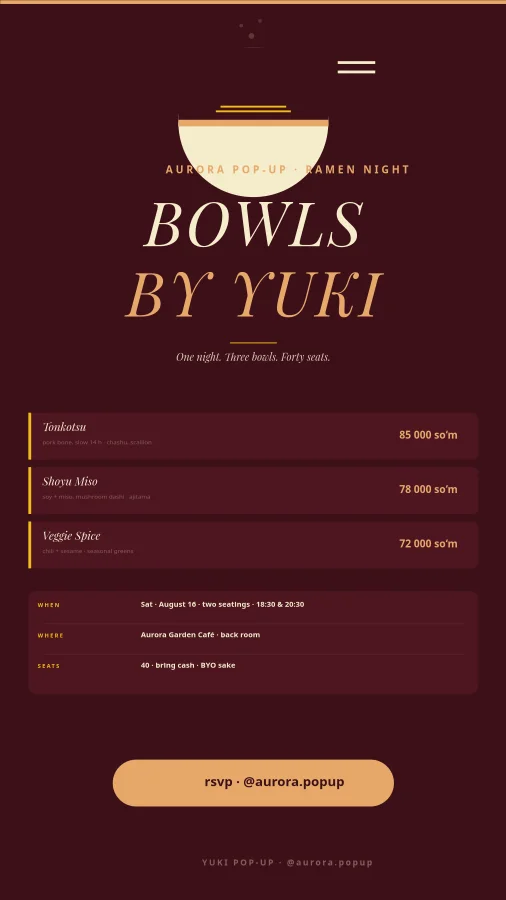 RAMEN POP-UP — One Night Only