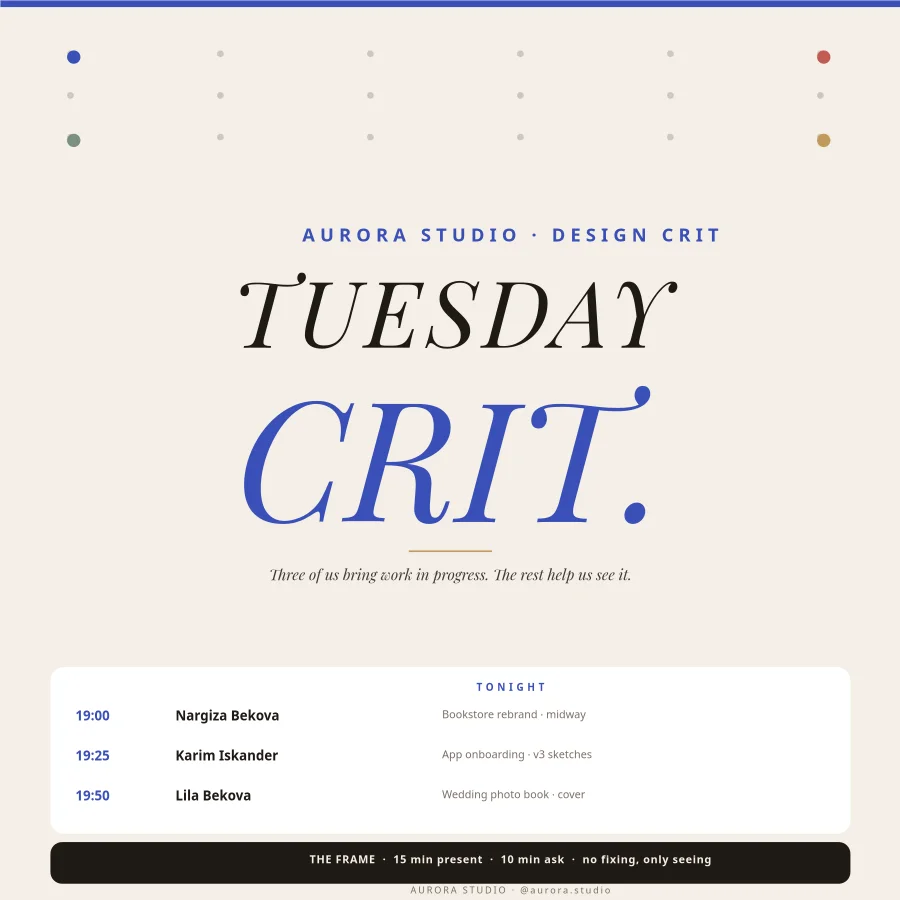 DESIGN CRIT — Tuesday Night