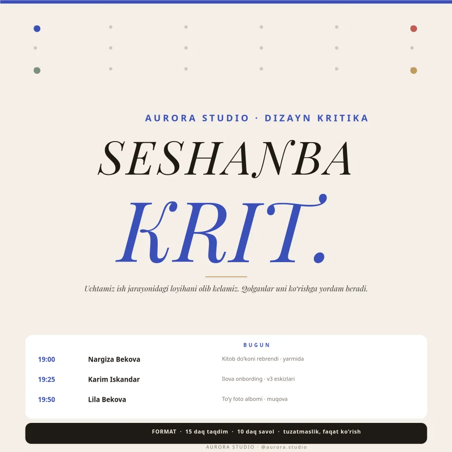 DIZAYN KRIT — Seshanba Kechasi
