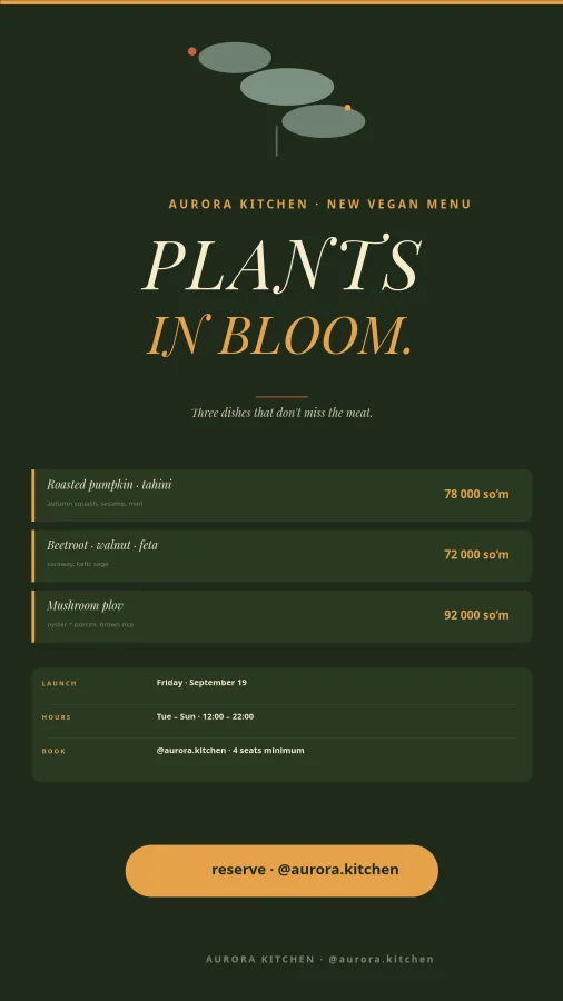 VEGAN MENU — Podzimní spuštění