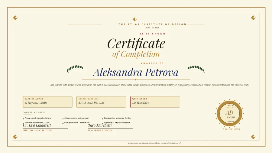 CERTIFICATE — Atlas Design Workshop