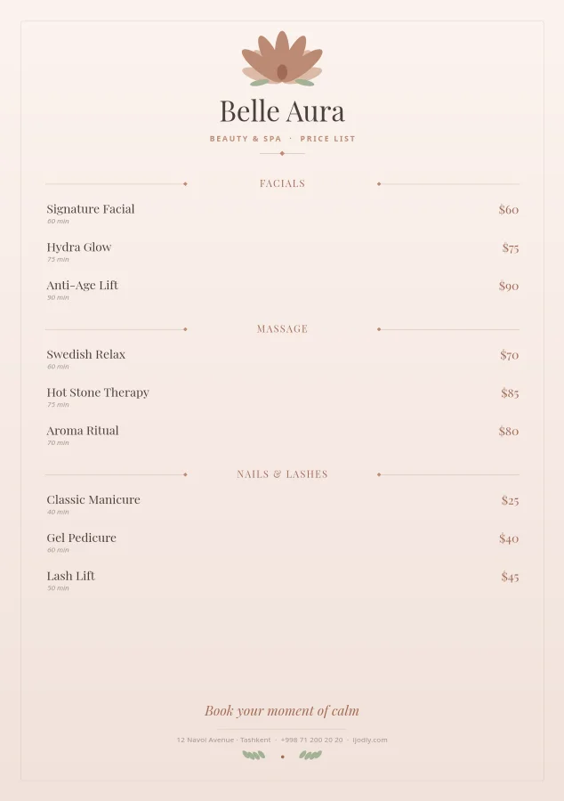 Spa Price List