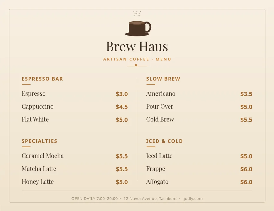 Coffee Shop Menu