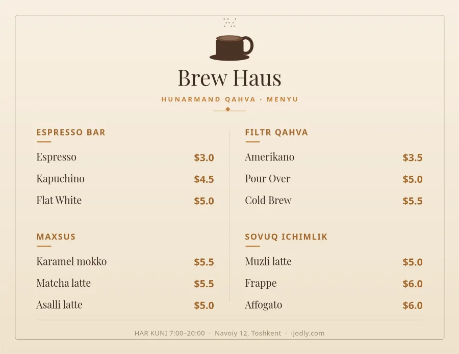 Coffee Shop Menu