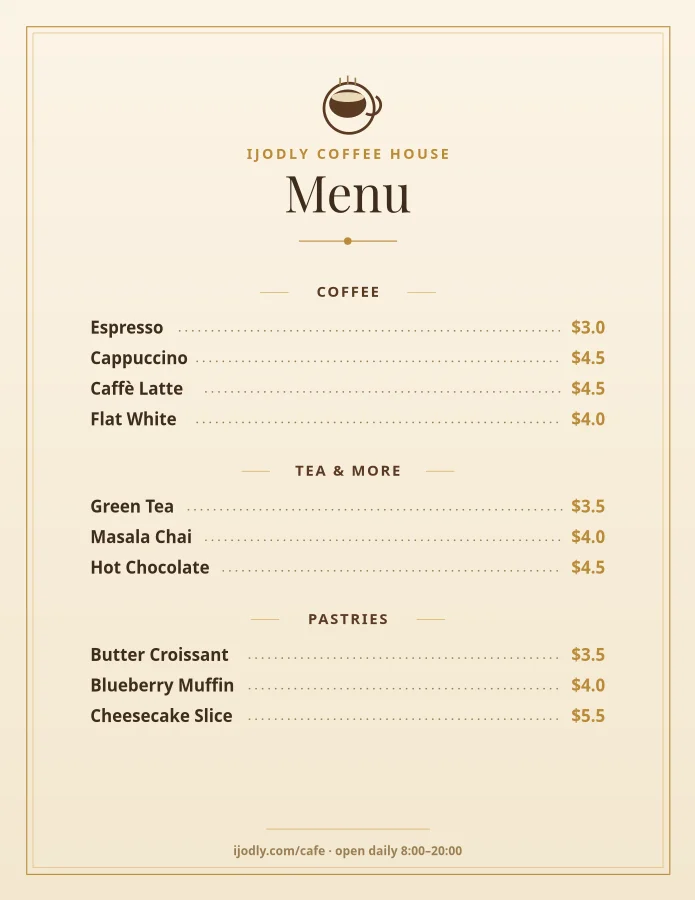Cafe Menu