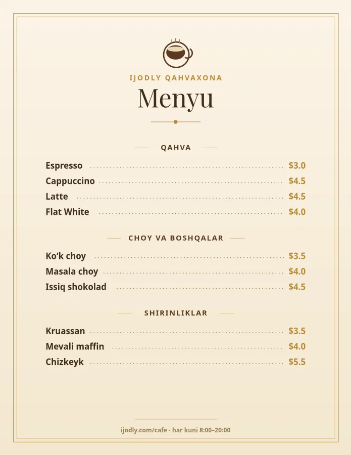 Cafe Menu