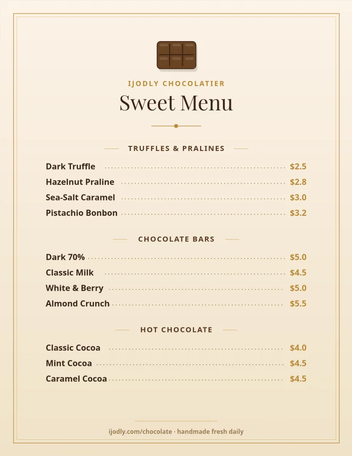 Chocolate Shop Menu