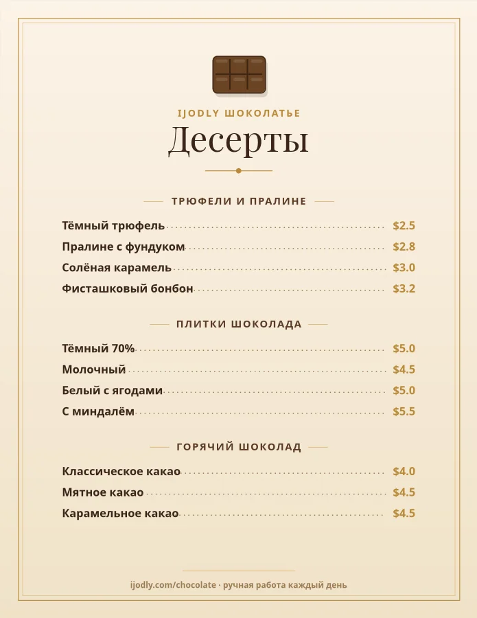 Chocolate Shop Menu