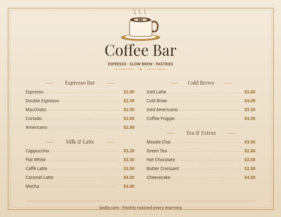 Coffee Bar Menu