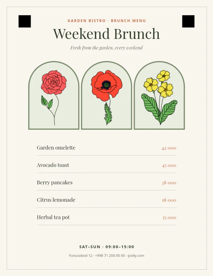 Garden Brunch Menu