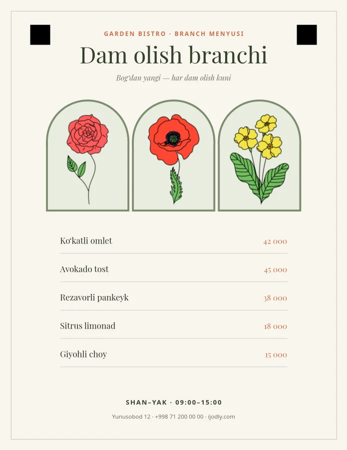 Garden Brunch Menu