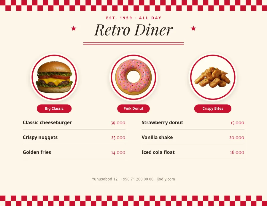 Retro Diner Menu